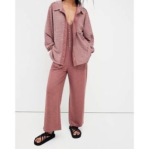 Free People High Rise Jumpsuit Matching Lounge Set Jacket Cowboy Large Maroon